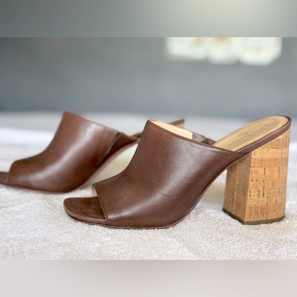 Cole Haan Brown Leather slide w/ cork heel. Size 8B.